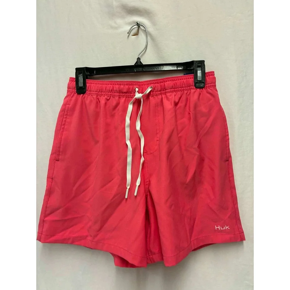 Huk Swim Trunks Mens S Coral Pink Drawstring Mesh Lined Performance Swim Shorts